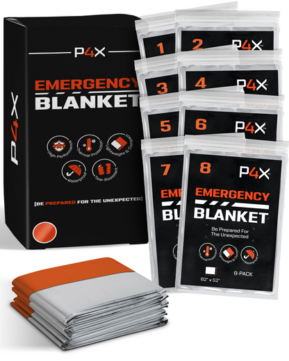 P4X Mylar Blankets 8 Pack - Waterproof Emergency Blanket