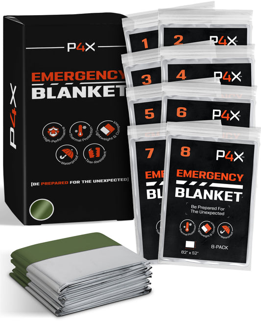 P4X Mylar Blankets 8 Pack - Waterproof Emergency Blanket