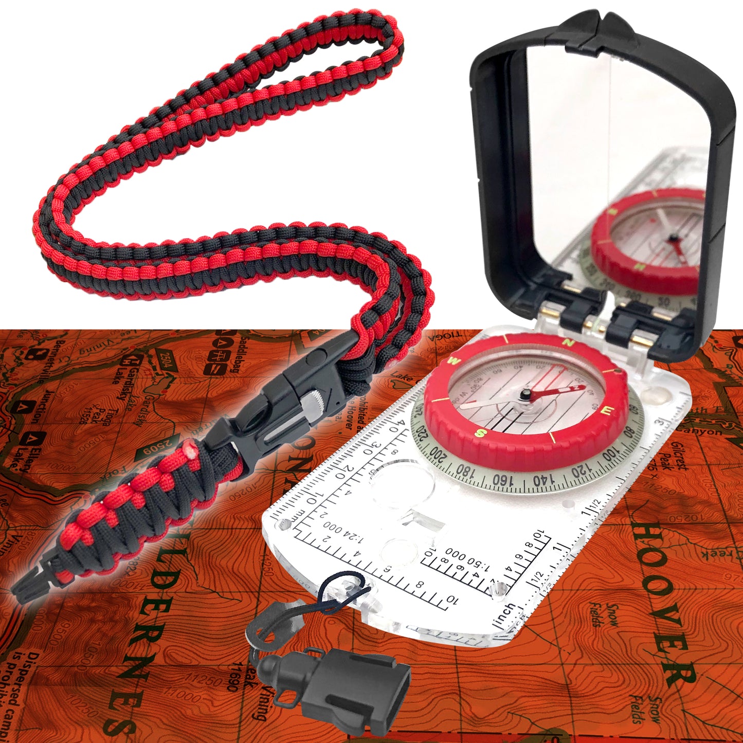 PREPARED4X Mirror Sighting Compass with Paracord Survival Lanyard