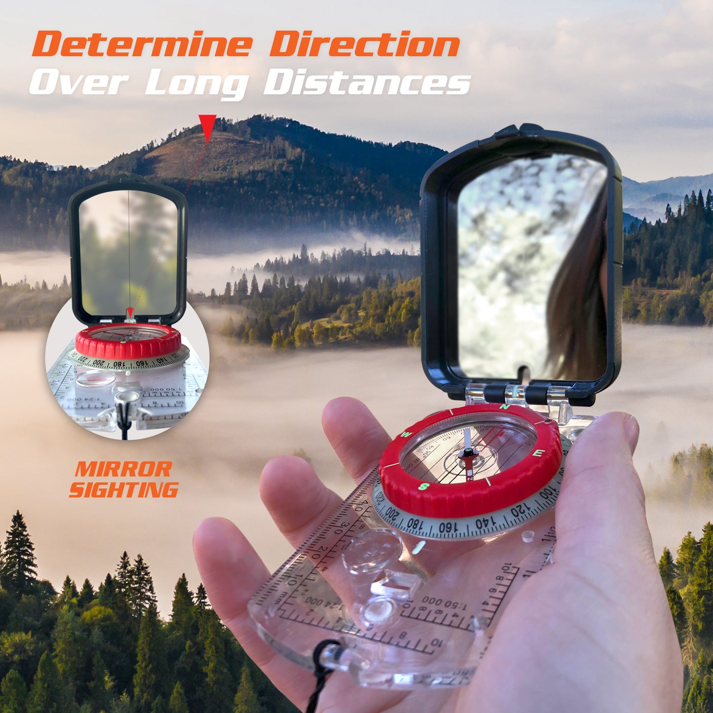 PREPARED4X Mirror Sighting Compass with Paracord Survival Lanyard