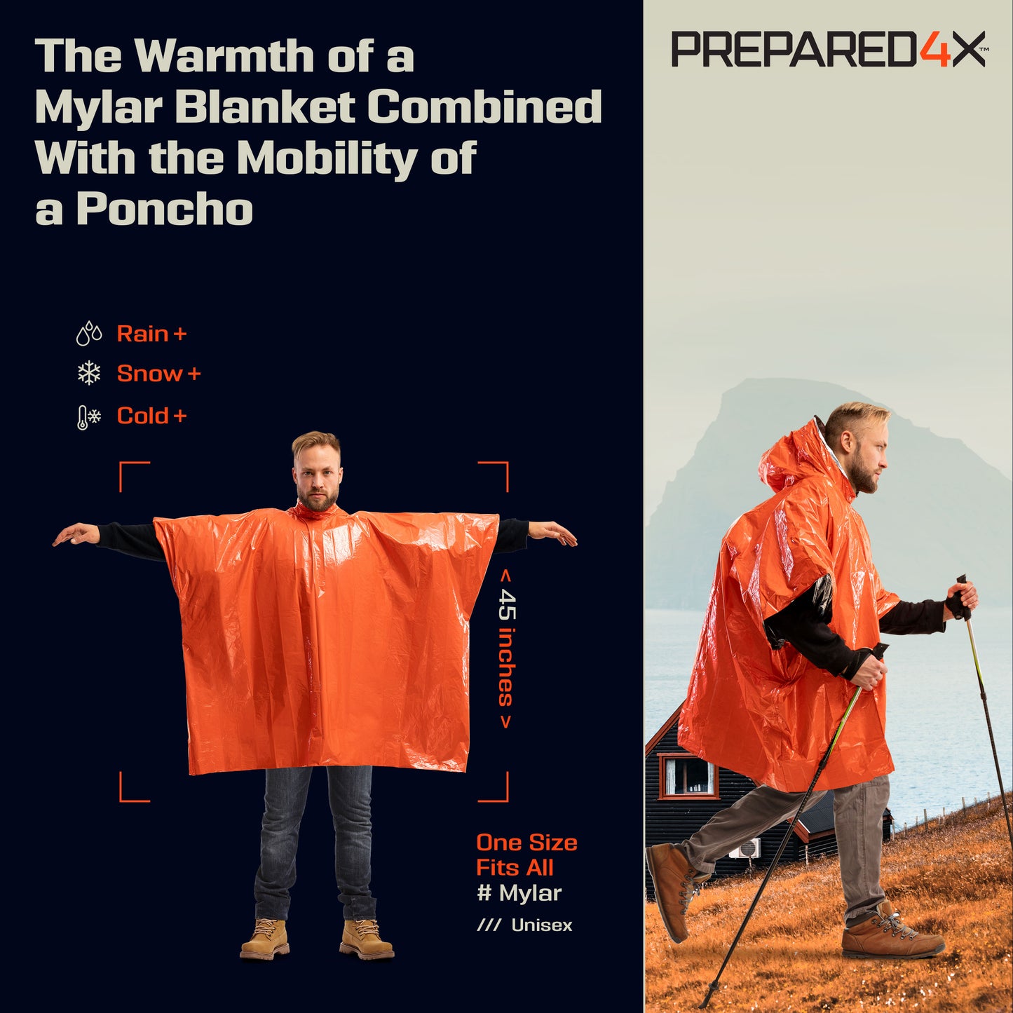 PREPARED4X Mylar Emergency Poncho