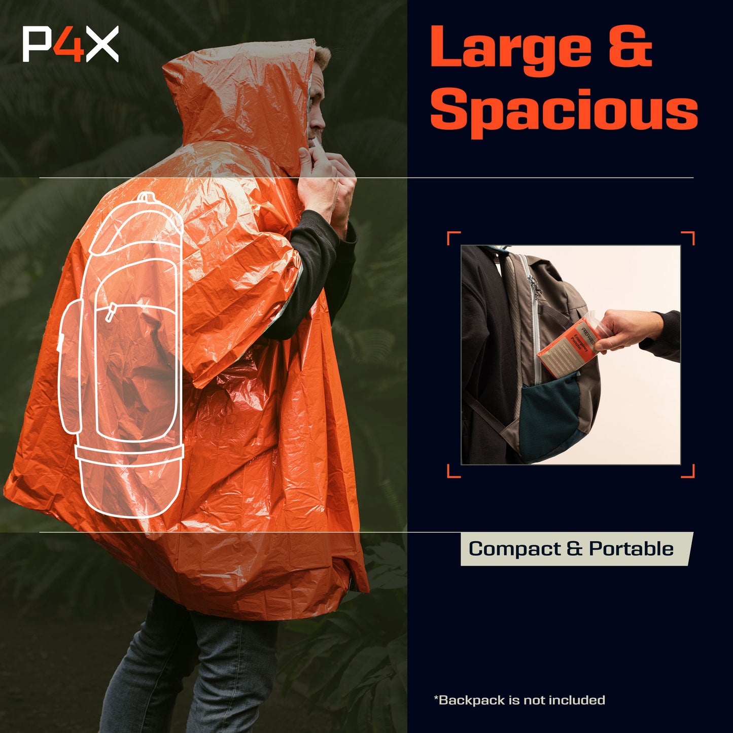 PREPARED4X Mylar Emergency Poncho